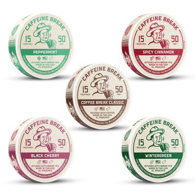 ALP Supply Co Caffeine Break Variety Pack - Wintergreen, Spicy Cinnamon, Peppermint, Black Cherry & Coffee Break Caffeine Pouches - 50mg Each - 5 Pack, 15 Pouches Each