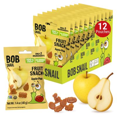 Bob Snail Fruit Gummy Bites Apple Pear Flavor, 12-Pack (480g), Real Fruit Snacks with No Added Sugar, Vegan & Gluten-Free Mini Bites for Kids & Adults