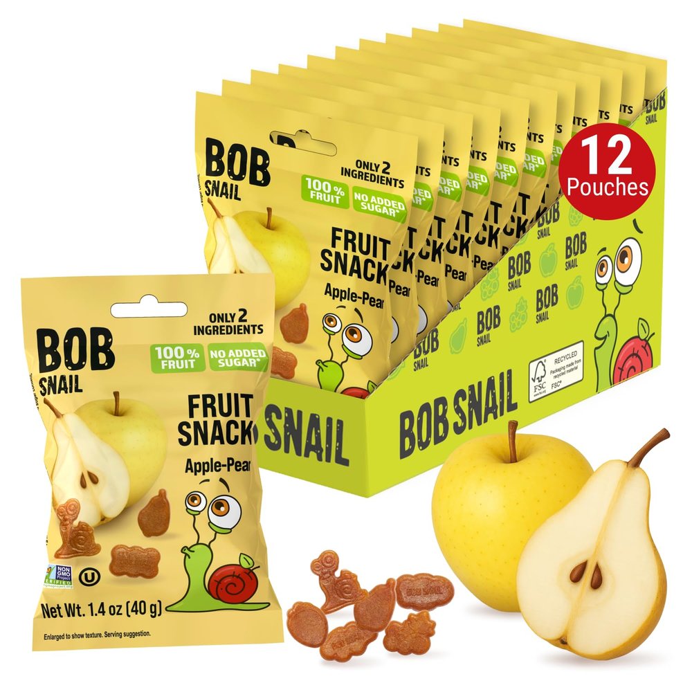 Bob Snail Fruit Gummy Bites Apple Pear Flavor, 12-Pack (480g), Real Fruit Snacks with No Added Sugar, Vegan & Gluten-Free Mini Bites for Kids & Adults