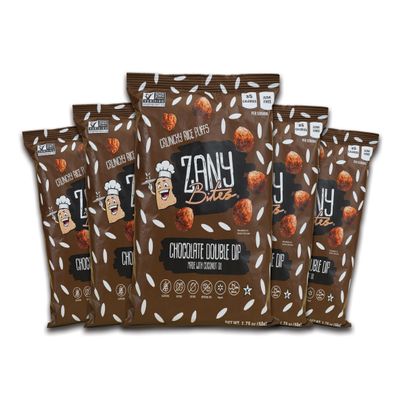 Zany Bites Chocolate Double Dip Puffed Rice Snacks, Seed Oil Free, Gluten Free, Nut Free, Non-GMO, Vegan, Guilt Free Chocolate Snack, 35 Calories, 1.75 oz Bags (Pack of 5)