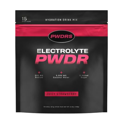 PWDRS Electrolytes | All Natural Electrolyte Packets | Zero Added Sugar | 5,000mg Coconut Water for Fast Hydration | Non-GMO, No Sucralose | Juicy Strawberry 15ct