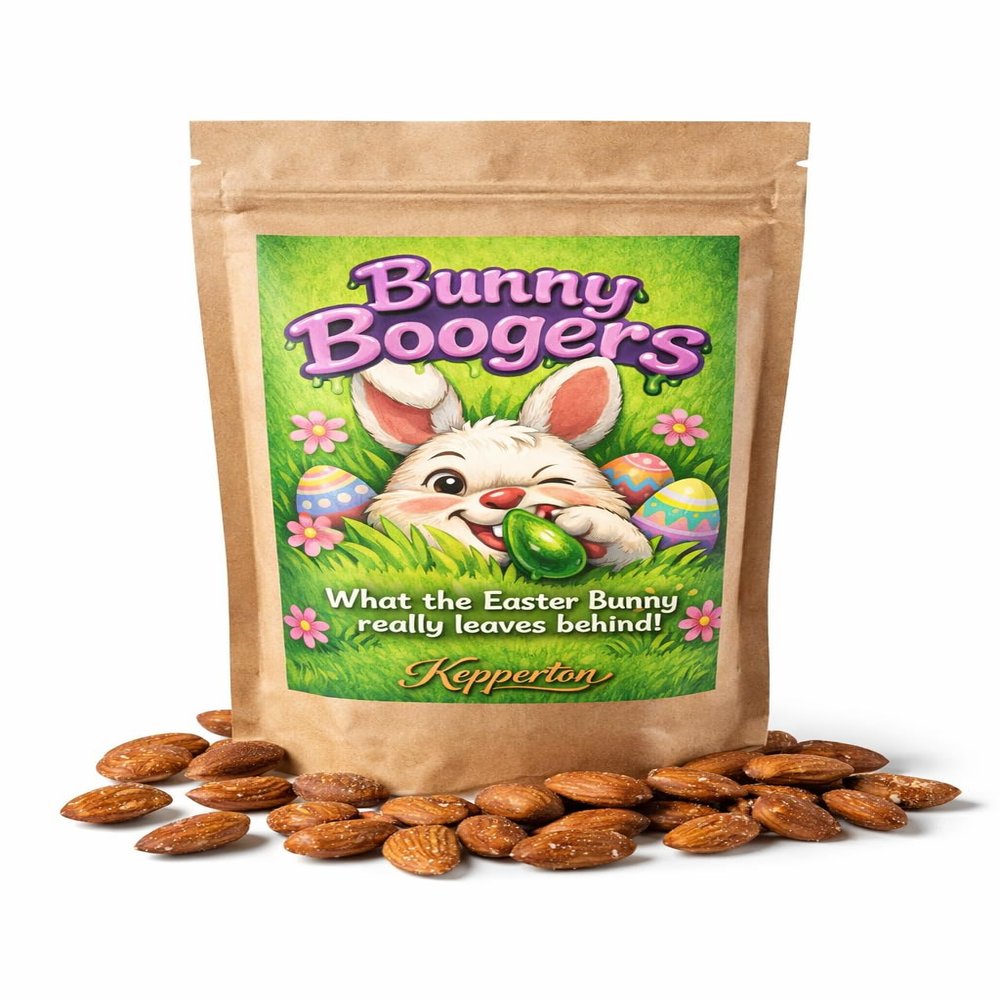 Kepperton Bunny Boogers - Gourmet Roasted Almond Snack - Funny Gag Gift for Adults & Kids - Novelty Party Favor - Hilarious Stocking Stuffer for Holidays & Birthdays