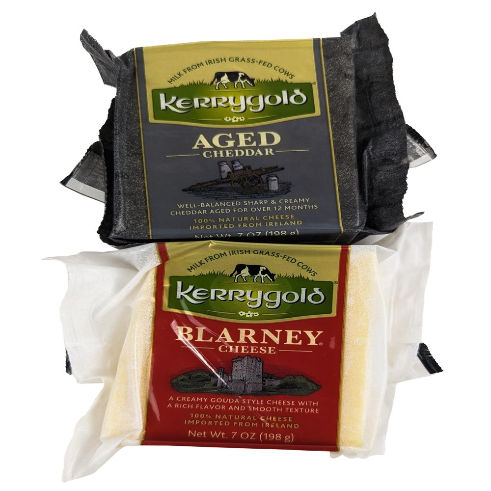 Aged Cheddar & Blarney Cheese, Imported Irish Cheese Made with Grass-Fed Cows Milk, Rich Sharp & Creamy Mild Flavor - 7 oz each