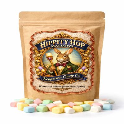 Hippity Hop Mallows by Kepperton - Easter Pastel Marshmallows in Kraft Pouch, Giftable & Festive Spring Candy, Soft Pink, Yellow, Green, Blue & White, Small Batch Treats