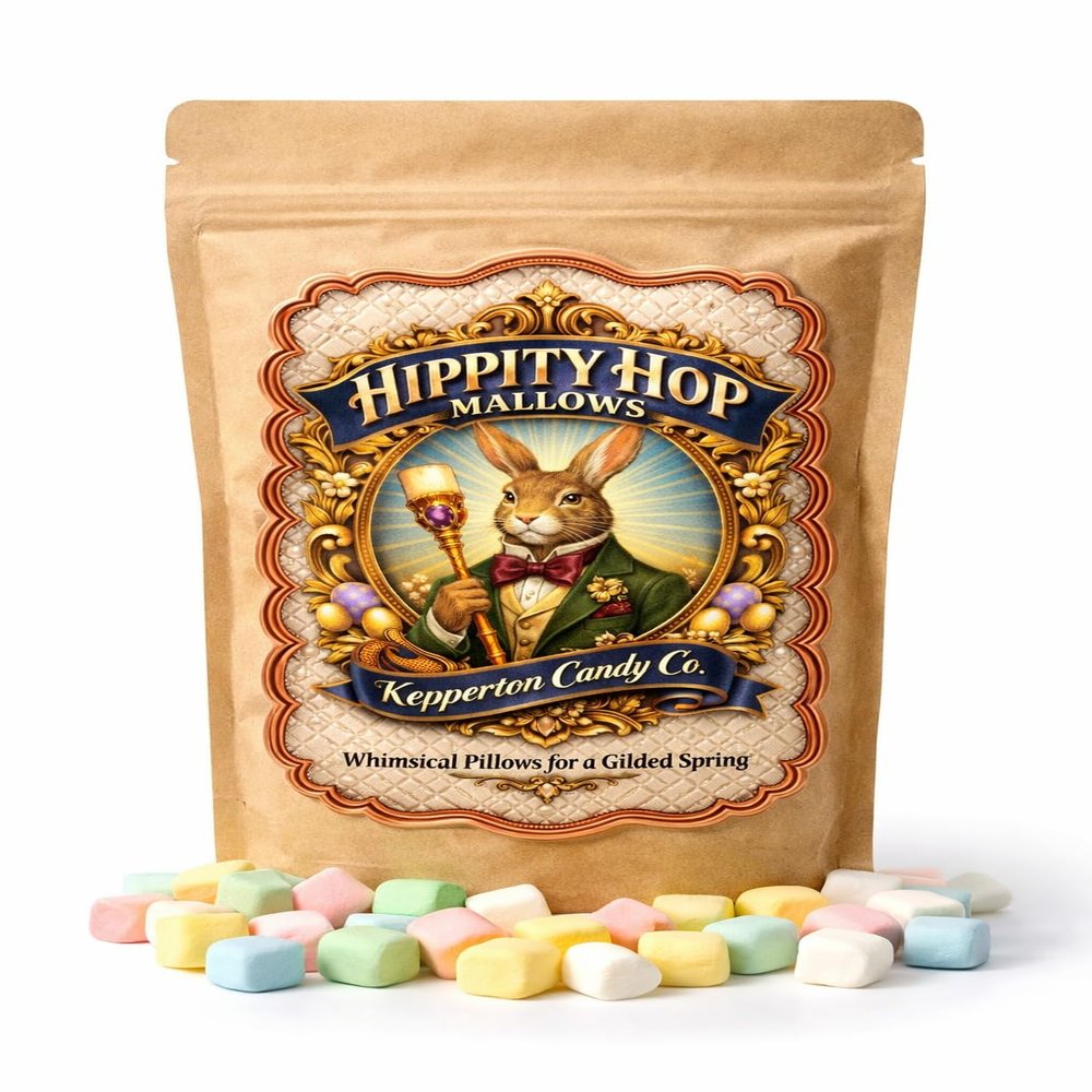 Hippity Hop Mallows by Kepperton - Easter Pastel Marshmallows in Kraft Pouch, Giftable & Festive Spring Candy, Soft Pink, Yellow, Green, Blue & White, Small Batch Treats