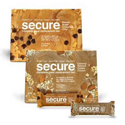 ANDREW LESSMAN Secure Bars 40g - Peanut Butter Chocolate Chip & Coconut Almond Cookie Crunch - High Protein & Fiber Snack - 24 Bars - Non-GMO, Gluten-Free, Vegan, Low Calorie Meal Replacement