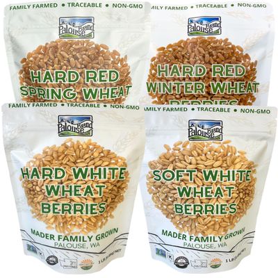 Palouse Brand Certified Glyphosate Residue Free Hard White, Soft White, Red Spring and Winter Wheat Berries | 4 LBS | Non-GMO Project Verified | Kosher (4-1 lb bags)