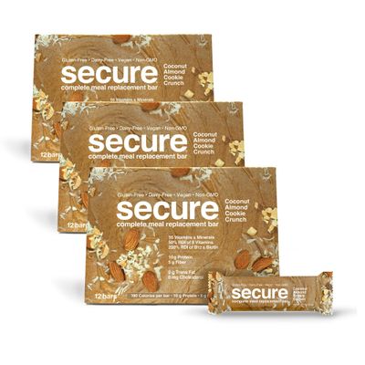 ANDREW LESSMAN Secure Bars 40g - Coconut Almond Cookie Crunch - High Protein & Fiber Snack - 36 Bars - Non-GMO, Gluten-Free, No Artificial Flavors, Vegan, Low Calorie Meal Replacement