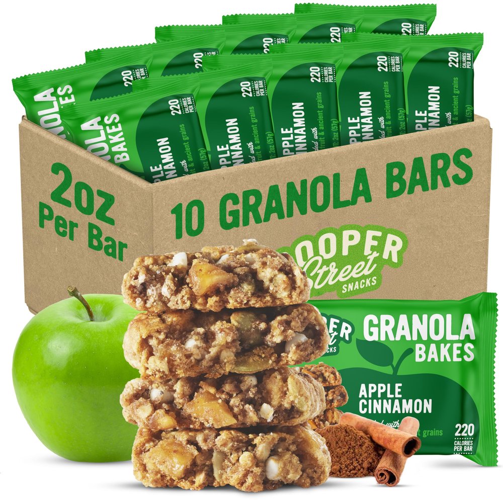 Cooper Street Granola Bakes Apple Cinnamon - 2oz Big Oatmeal Granola Bars - Good Source of Fiber & Whole Grains - Soft Baked Breakfast Oat & Seeds Bars - Nut & Dairy Free, School Safe - 10 Pack
