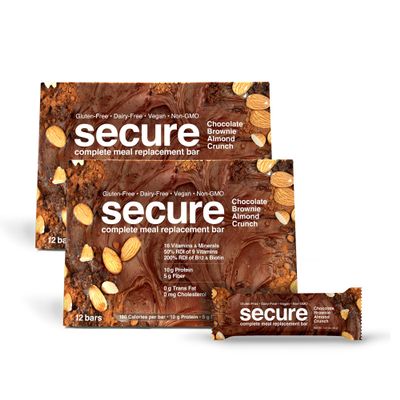 ANDREW LESSMAN Secure Bars 40g - Chocolate Brownie Almond Crunch - High Protein & Fiber Snack - 24 Bars - Non-GMO, Gluten-Free, No Artificial Flavors, Vegan, Low Calorie Meal Replacement