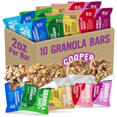Cooper Street Granola Bakes 5 Flavor Variety Sampler - 2oz Big Granola Bars - Good Source of Fiber & Whole Grains - Soft Baked Breakfast Fruit, Oat & Seeds Bars - Nut, Dairy & Soy Free - 10 Pack