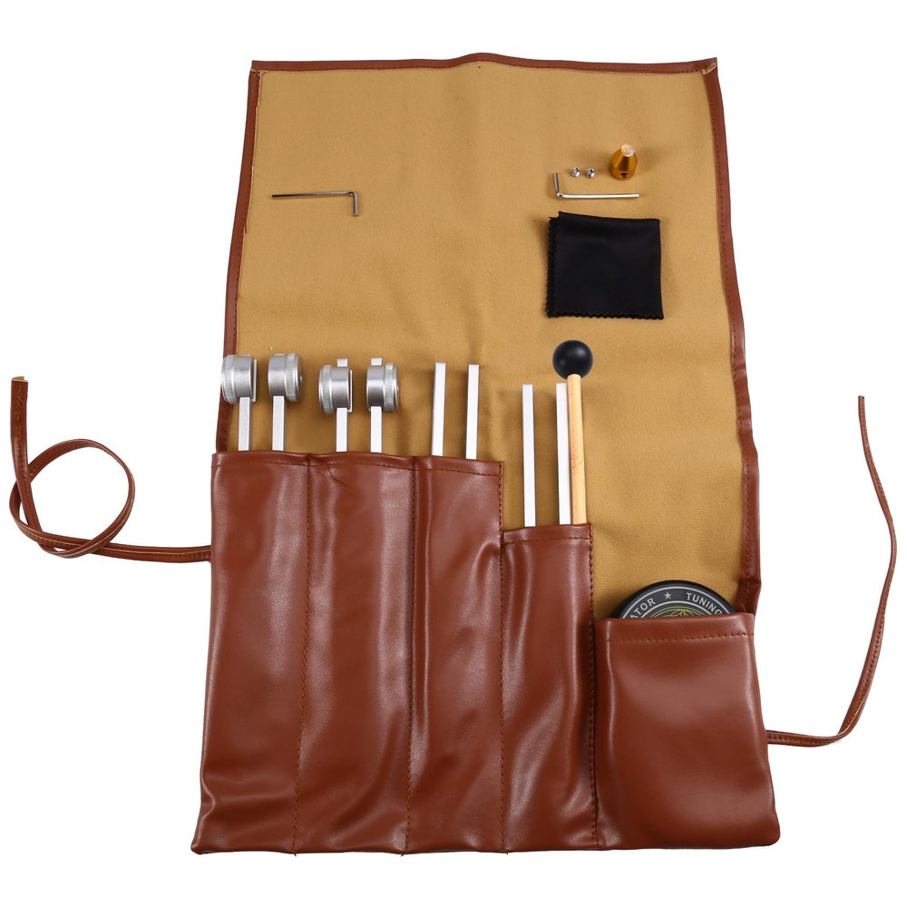 Aboiled Professional Tuning Fork Set - 128HZ, 136.1HZ, 256HZ, 384HZ Sound Therapy Instruments with Leather Storage Bag