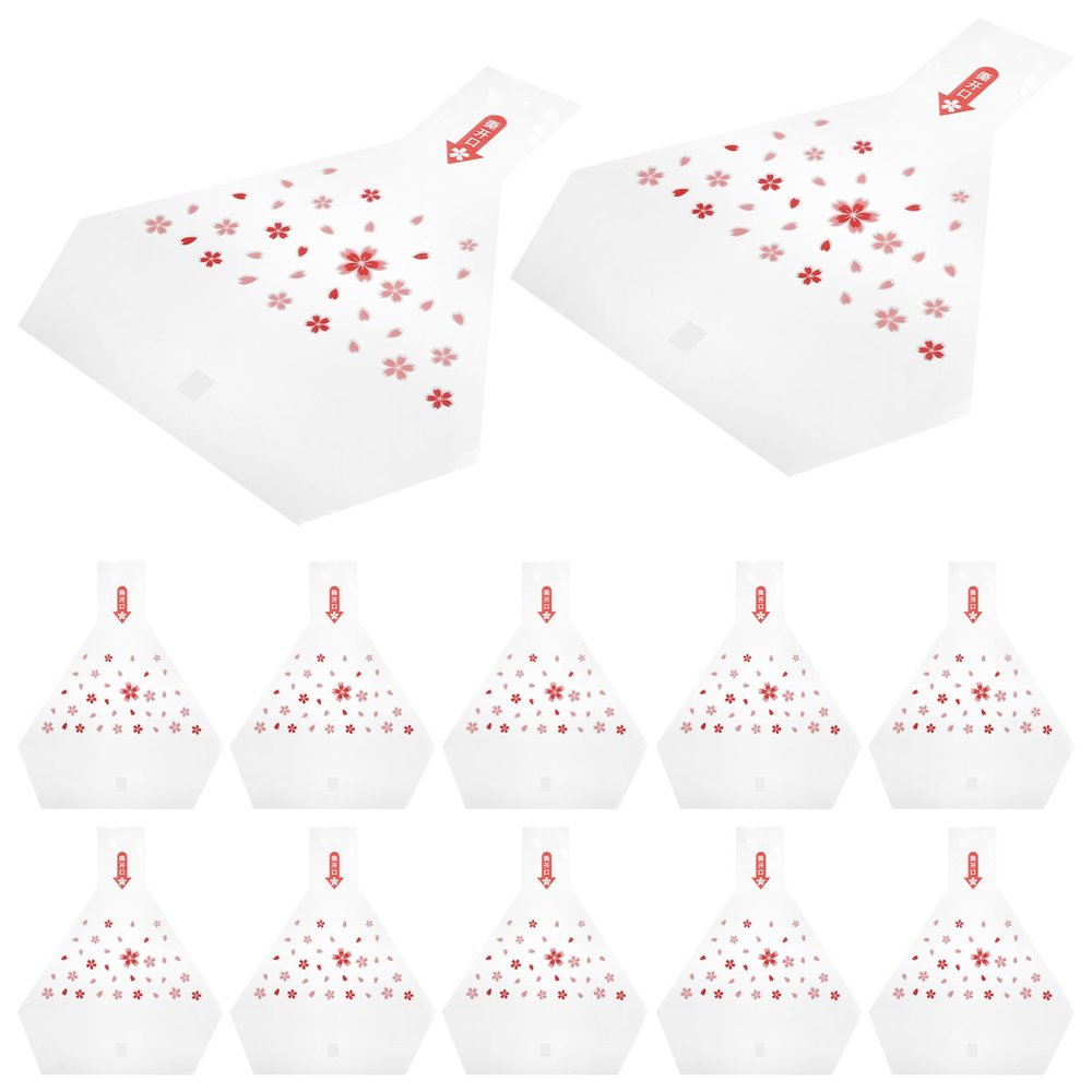 Ipetboom 50pcs Disposable Triangle Onigiri Wrapping Bags Red Sakura Pattern Microwave Safe Rice Ball Packing Wrappers for Japanese Sushi and Lunch Packing