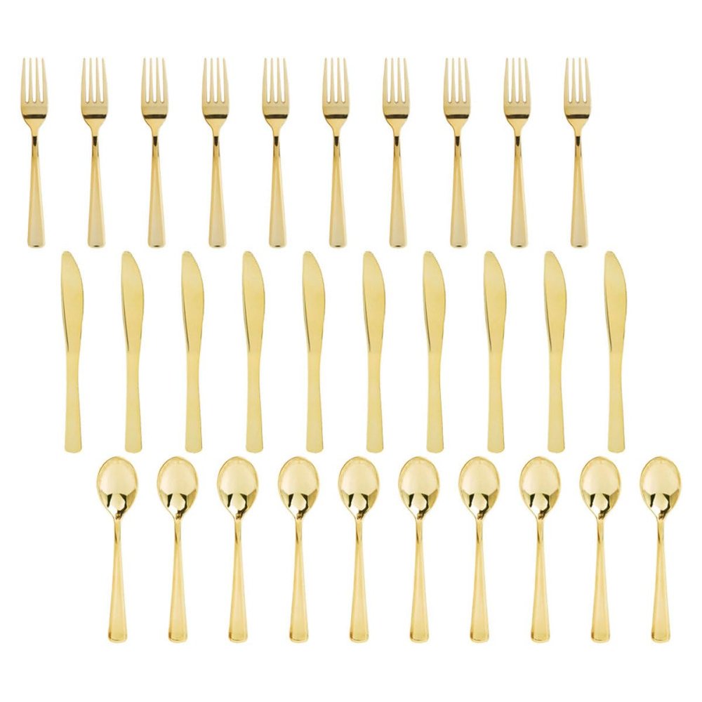 Party Dessert Cutlery Kit 30 Pieces Plastic Golden Dinnerware