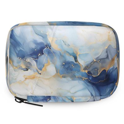 DJYQBFA Weekly Pill Organizer Travel Size Bag with Removable 7 Day Pill Box Portable Vitamin Case Purse with Zipper,Blue White Marble Texture