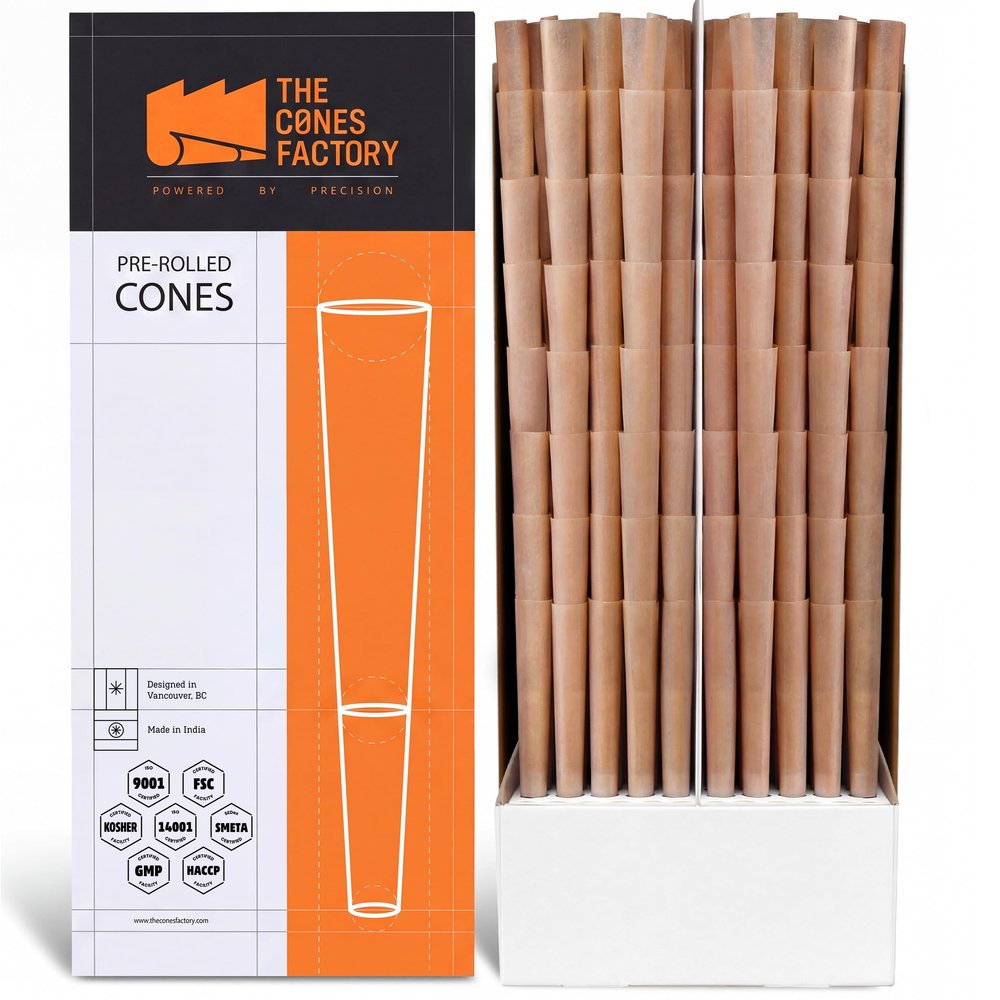 The Cones Factory 98mm Pre Rolled Cones Slow Burning Pre Rolled Cones made of Unrefined Brown Paper with M W Tips, 800 Pack