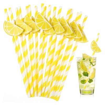 100pcs paper straw yellow&white striped non-soggy for drinks wedding birthday decoration cocktail soda shakes drinkware bulk-6mm