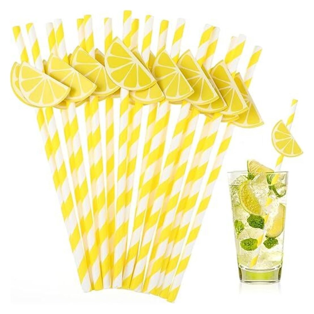 100pcs paper straw yellow&white striped non-soggy for drinks wedding birthday decoration cocktail soda shakes drinkware bulk-6mm