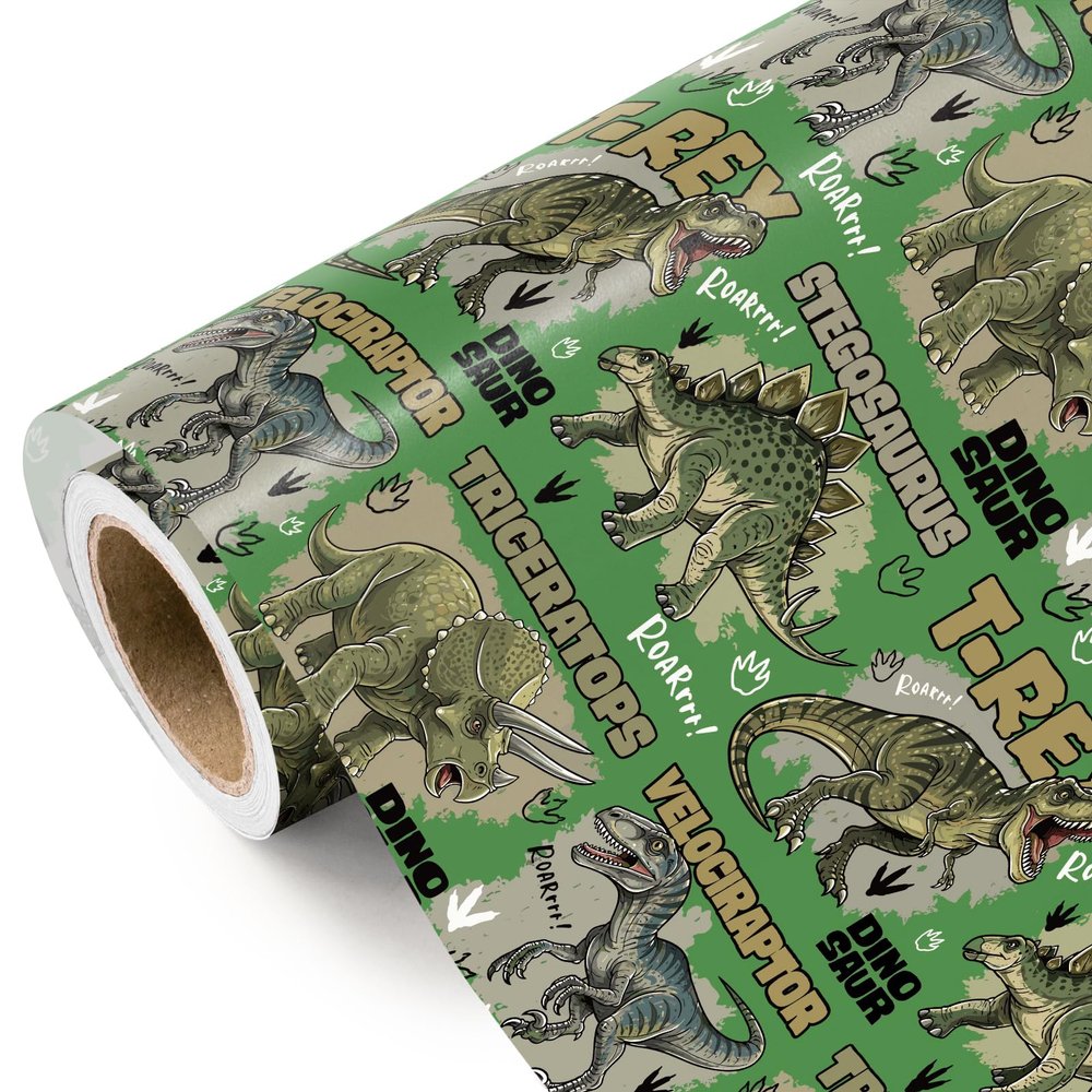 WRAPAHOLIC 30 Inch Dinosaur Wrapping Paper Roll - 30 Inch x 33 Feet - Roaring T-Rex Dinosaur Birthday Wrapping Paper, Perfect for Kids Boys Birthday, Dino Party, Baby Shower