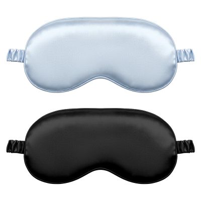 2Pcs Silk Sleeping Mask, Soft Breathable Blackout Eyeshade Comfortable Adjustable Satin Eye Shade for Women Sleep Travel Nap Bridesmaid Gifts (Blue, Black)