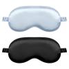 2Pcs Silk Sleeping Mask, Soft Breathable Blackout Eyeshade Comfortable Adjustable Satin Eye Shade for Women Sleep Travel Nap Bridesmaid Gifts (Blue, Black) view 1