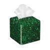Green Sequin Sparkle Cube Tissue Box Holders Pu Leather Square Tissue Box Cover Modern Waterproof Facial Paper Holder for Bathroom Kitchen Nightstand Office Home Decor view 1
