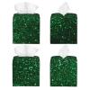 Green Sequin Sparkle Cube Tissue Box Holders Pu Leather Square Tissue Box Cover Modern Waterproof Facial Paper Holder for Bathroom Kitchen Nightstand Office Home Decor view 2