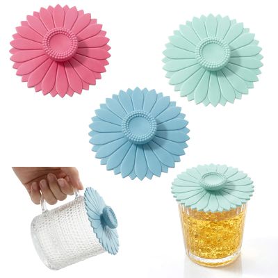 3 Pcs Sunflower Drink Cover, Silicone Lids for Cups Reusable Cup Covers, Flexible Mug Cover for Coffee, Tea, and Beer(Green, Blue, Purple)