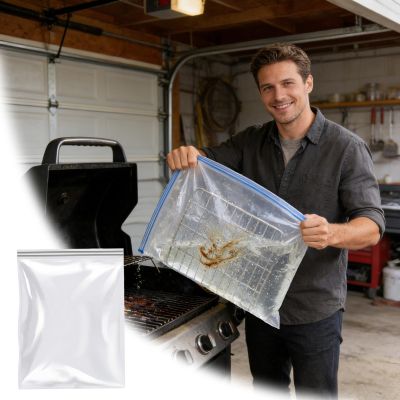 5pcs Oven Rack Cleaning Bags, Heavy Duty No Scrub Oven Rack Cleaning Bags, Reusable No Scrub PE Bags for Deep Soaking Grill Grates, BBQ Racks, No Cleaner Included (White)