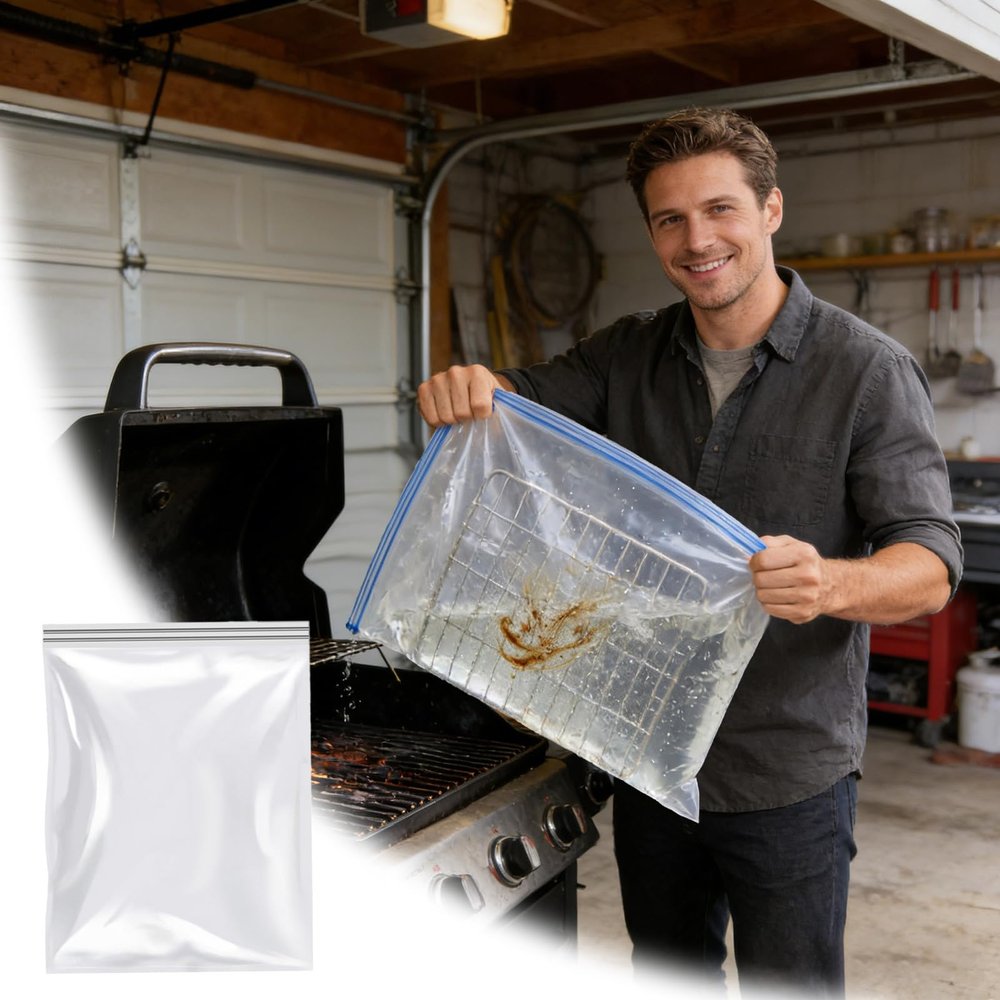 5pcs Oven Rack Cleaning Bags, Heavy Duty No Scrub Oven Rack Cleaning Bags, Reusable No Scrub PE Bags for Deep Soaking Grill Grates, BBQ Racks, No Cleaner Included (White)