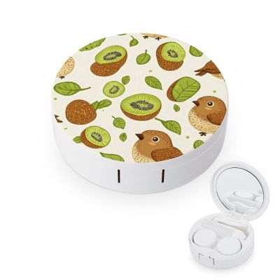 Birds And Kiwi Fruits Contact Lens Case with Mirror Portable Cute Eye Contact Lens Box Travel Kit