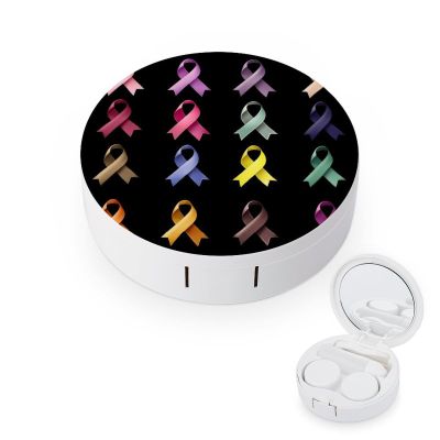 Colorful Breast Cancer Awareness Ribbon Contact Lens Case with Mirror Portable Cute Eye Contact Lens Box Travel Kit
