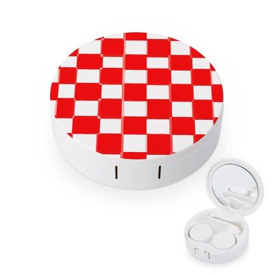 Red And White Tartan Plaid Contact Lens Case with Mirror Portable Cute Eye Contact Lens Box Travel Kit