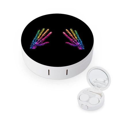Colorful Skeleton Skull Print Contact Lens Case with Mirror Portable Cute Eye Contact Lens Box Travel Kit
