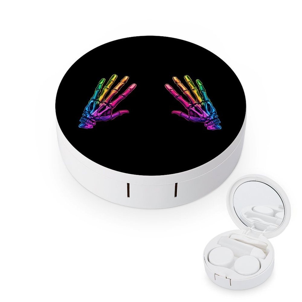 Colorful Skeleton Skull Print Contact Lens Case with Mirror Portable Cute Eye Contact Lens Box Travel Kit
