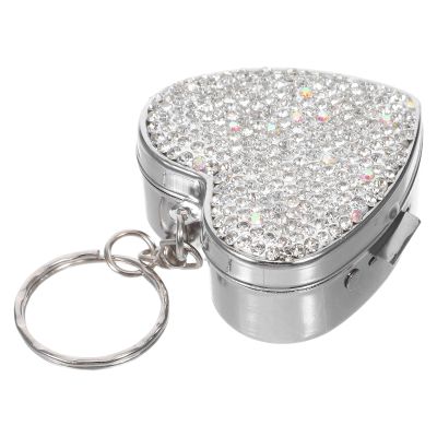 Hoement Portable Mini Stainless Steel Heart-Shaped Pill Organizer Box with Rhinestones, Travel Medicine Storage Container, Cute Portable Vitamin Holder for Office Gym Use