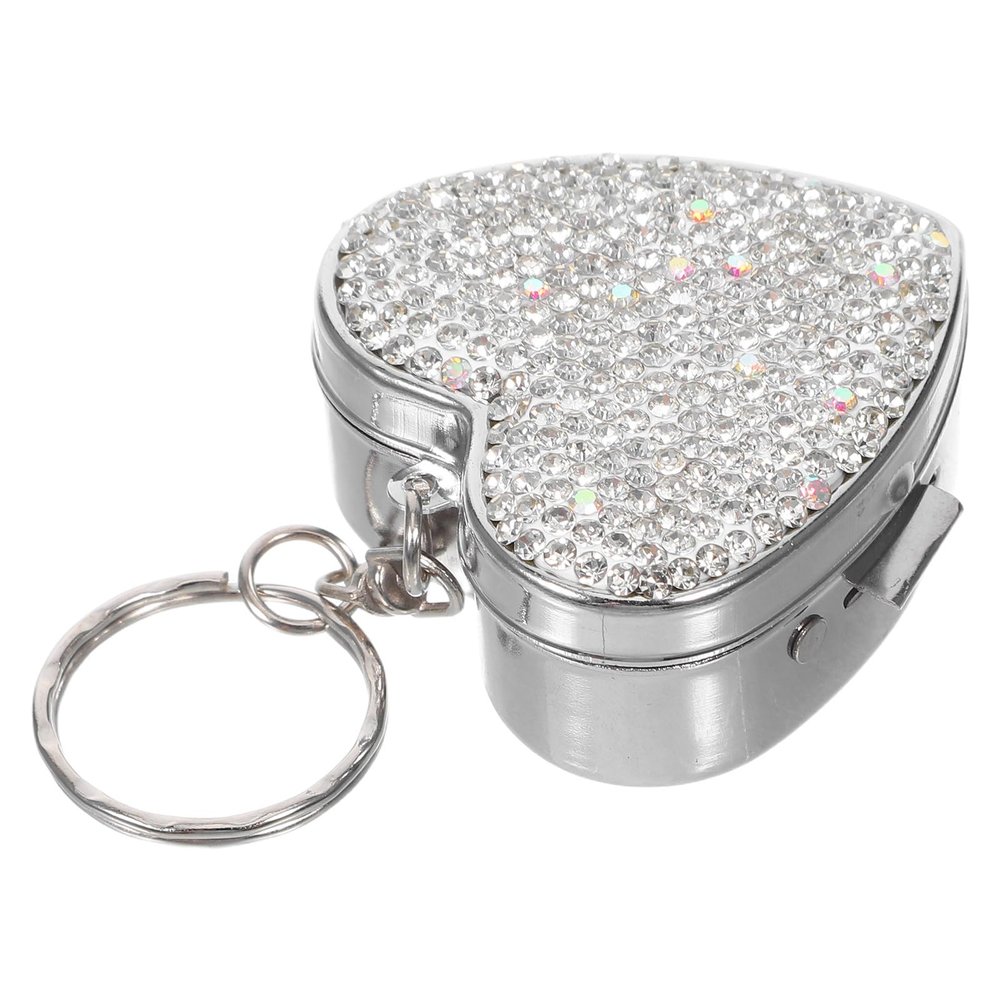 Hoement Portable Mini Stainless Steel Heart-Shaped Pill Organizer Box with Rhinestones, Travel Medicine Storage Container, Cute Portable Vitamin Holder for Office Gym Use