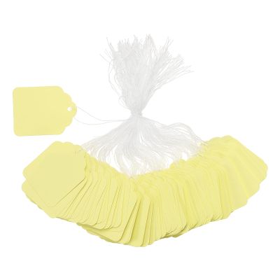 DEFANEX 200pcs Price Tags with String Attached (1.8" x 1.4") - Label Price Display Tags Blank Hang Writable for Gift Pricing Jewelry Clothing, Light Yellow