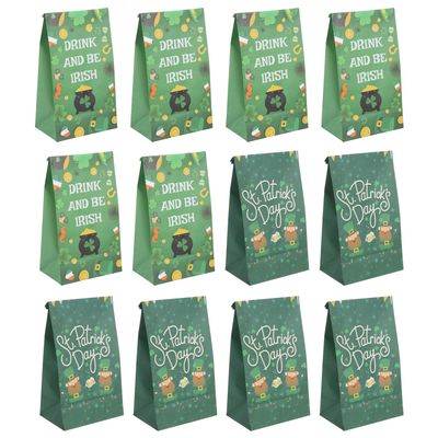 SOLUSTRE St Patricks Day Candy Wrapping Bags and Decorative Paper Treats Bags Set with 12 Sealing Stickers Portable for Holiday Packaging
