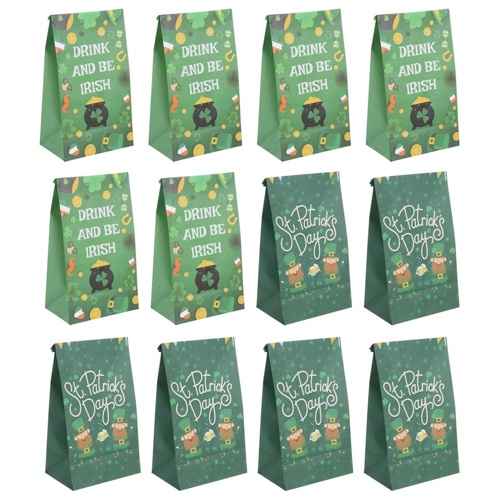 SOLUSTRE St Patricks Day Candy Wrapping Bags and Decorative Paper Treats Bags Set with 12 Sealing Stickers Portable for Holiday Packaging