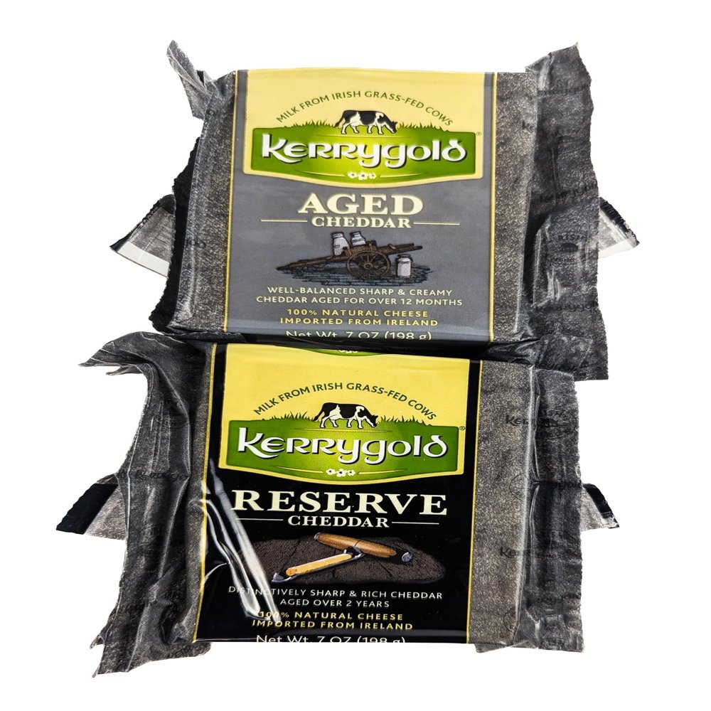 Aged Cheddar & Reserve Cheddar Cheese, Imported Irish Cheddar Made with Grass-Fed Cows Milk, Rich Sharp Flavor - 7 oz each (Pack of 3)
