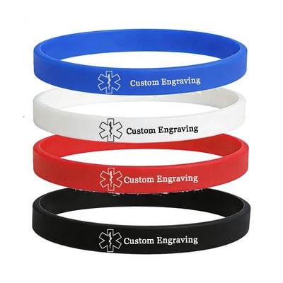 4 Pack Peralized Medical Alert ID Silicone Bracelet Emergency Sports Rubber Wristbands for Man Women,Custom Engraved Allergy Alert Bracelets with Med Wallet Card