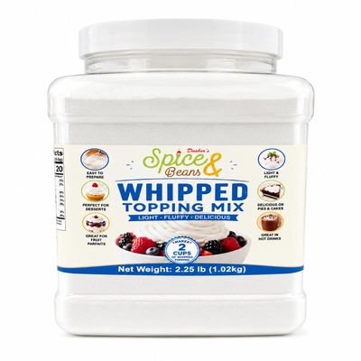Whipped Dessert Topping Mix 2.25 lb | Whipped Cream Dessert Topping | Cakes Pies Puddings Fruit Baking | Resealable Jar | Dashers Spice & Beans