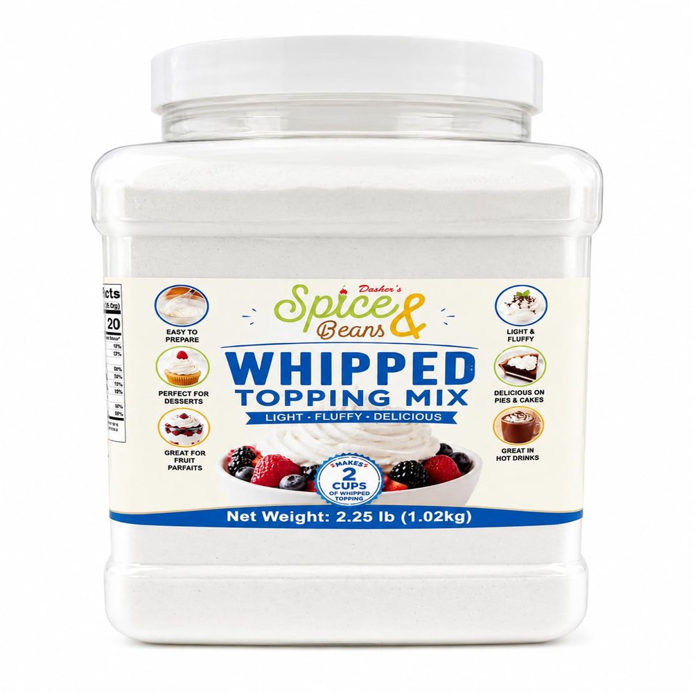 Whipped Dessert Topping Mix 2.25 lb | Whipped Cream Dessert Topping | Cakes Pies Puddings Fruit Baking | Resealable Jar | Dashers Spice & Beans