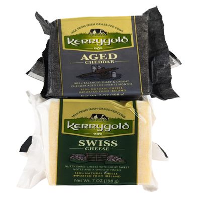 Aged Cheddar & Swiss Cheese, Imported Irish Cheese Made with Grass-Fed Cows Milk, Rich Sharp & Nutty Flavor - 7 oz each (Pack of 2)