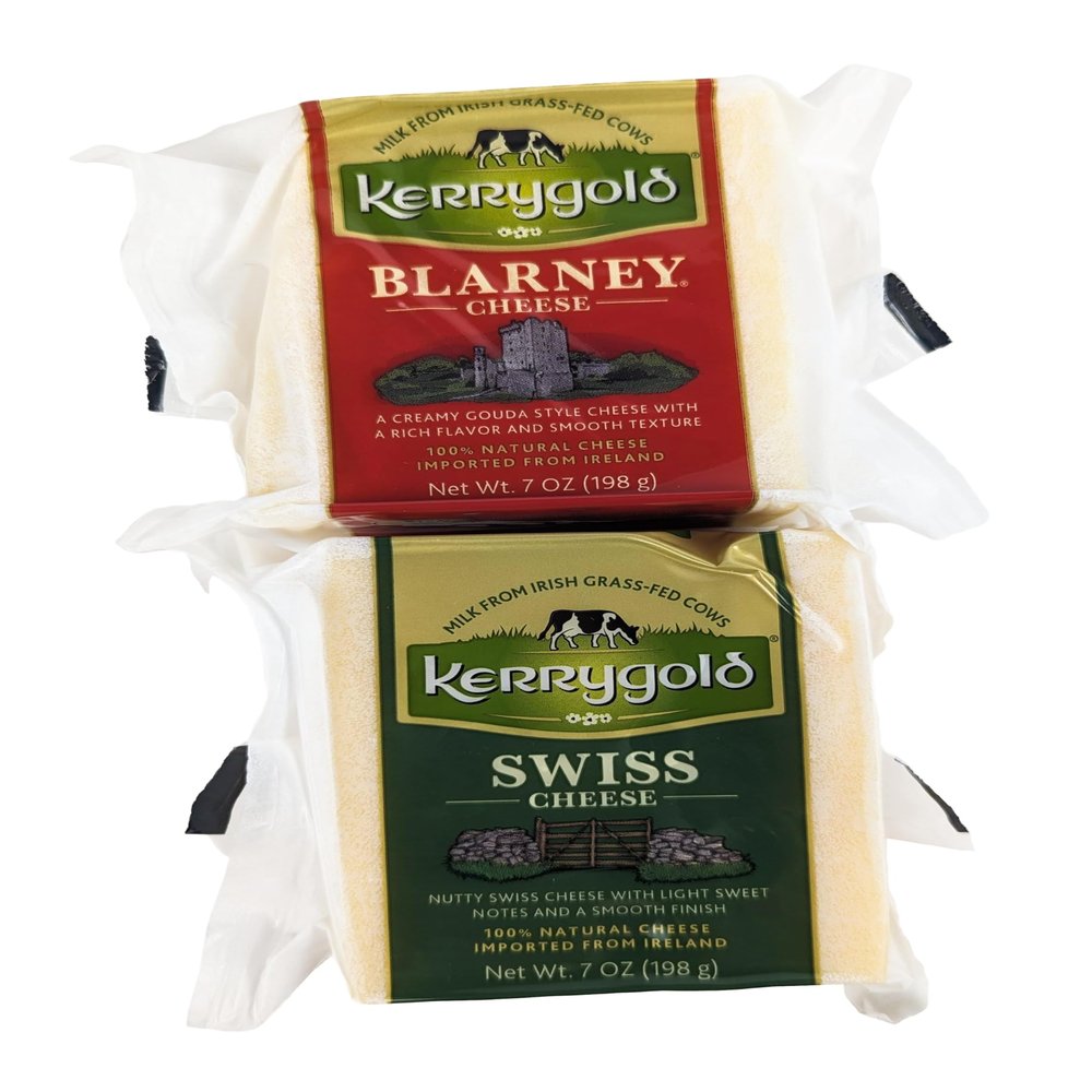 Blarney & Swiss Cheese, Imported Irish Cheese Made with Grass-Fed Cows Milk, Creamy Mild & Nutty Flavor - 7 oz each (Pack of 2)