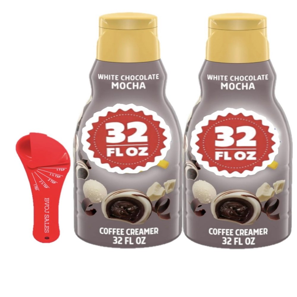 Delight Liquid Coffee Creamer White Chocolate Mocha Coffee Creamer, 32 Fl Oz, Pack of 2 with Measuring Spoon
