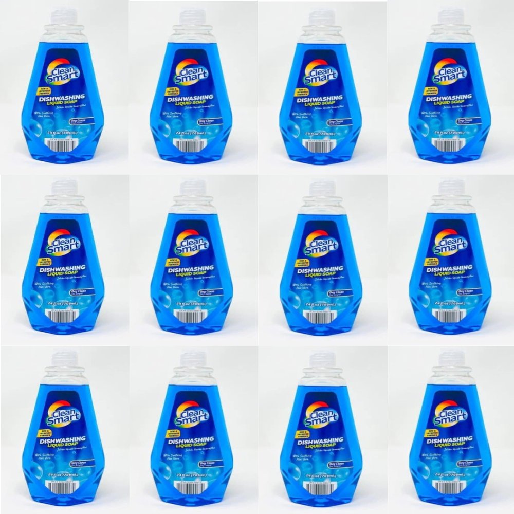 Clean Smart Dishwashing Liquid Soap with Aloe Vera, Oxy Clean Formula, 24 Fl Oz, Pack of 12