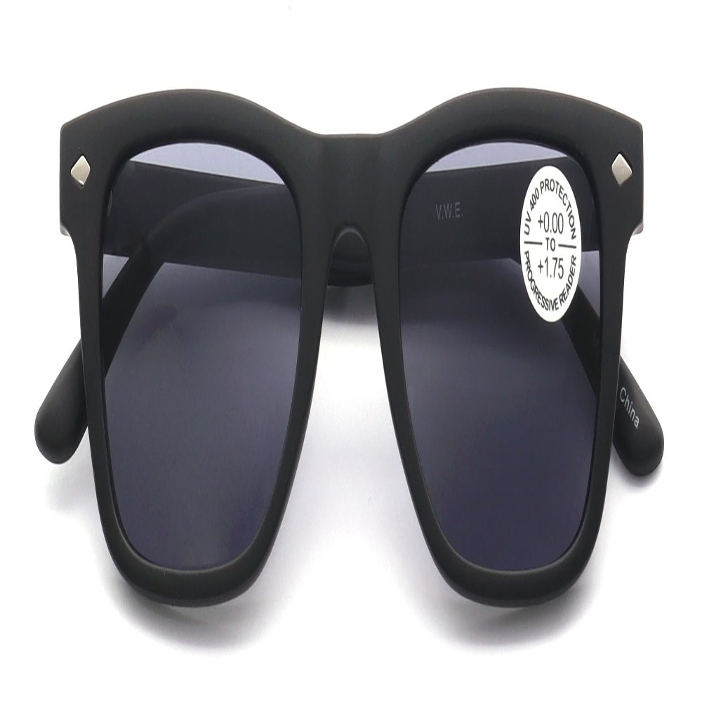 V.W.E. Tinted Progressive Reading Sunglasses For Men or Women - Zero Power On Top - No Line UV400 Reader (Matte Black, 2.75, x)