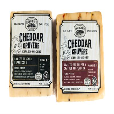 Cheddar and Gruyere Smoked Cracked Peppercorn and Roasted Red Pepper & Cracked Peppercorn Cheese Blend, Gourmet Artisan Cheese Variety Pack, Bold & Savory Flavors - 8 oz Each